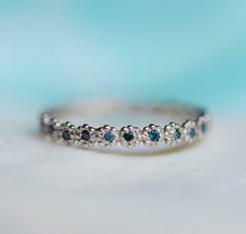 1ct Natural London Blue Topaz Flower Eternity Wedding Band 14k White Gold Plated