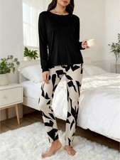 Ladies Loungewear Pajamas set Long Sleeve With Zebra Stripes Pants Comfort PJS