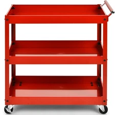 Costway 3-Tier 330lbs Capacity Utility Cart Metal Storage Service Trolley  Red