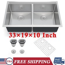 33x19x10 Inch Stainless Steel Sink Drop In Kitchen Sink Basin Double Bowl Sinks