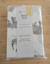 Burt's Bees Baby Organic Cotton Fitted Crib Sheet - Watercolor Elephants - NIB