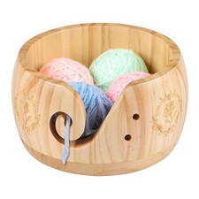 Wooden Yarn Bowl with Holes for Knitting and Crocheting Wood Yarn Storage Holder