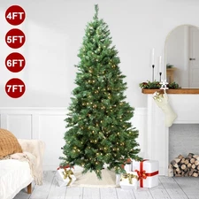 4/5/6/7FT Realistic Green Spruce Artificial Holiday Christmas Tree w/ LED Lights