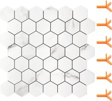 Peel and Stick Backsplash for Kitchen, Self-Adhesive Tile Hexagon White Marble