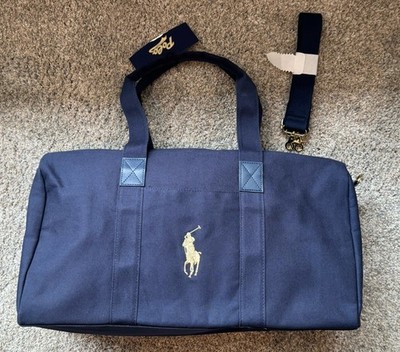 Polo Ralph Lauren DUFFLE CARRY-ON Weekender Bag NAVY BLUE & Gold W