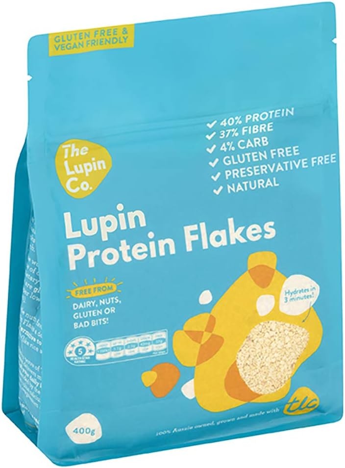 TLC Lupin Protein Flakes - 400g pack. Vegan, Gluten-Free, Low-carb, Keto. 40% P