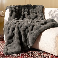 Ultra Soft Cozy Faux Fur Throw Blanket-Fuzzy Plush Thick Bubble Blanket