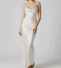 Prom dress Hoco Satin Y2k Crystal Drape Sz S Sequins Beige Maxi Strapless 127