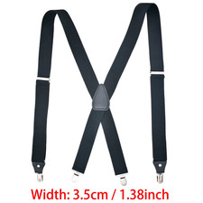 Heavy Duty Work Suspenders for Men 3.8Cm Wide X-Back with 4 Plastic Gripper Clas