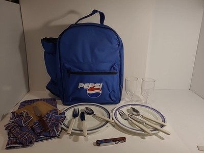 Pepsi Picnic Time Back Pack With Dishes, Utensils,  Cutting Board, Table Clothe