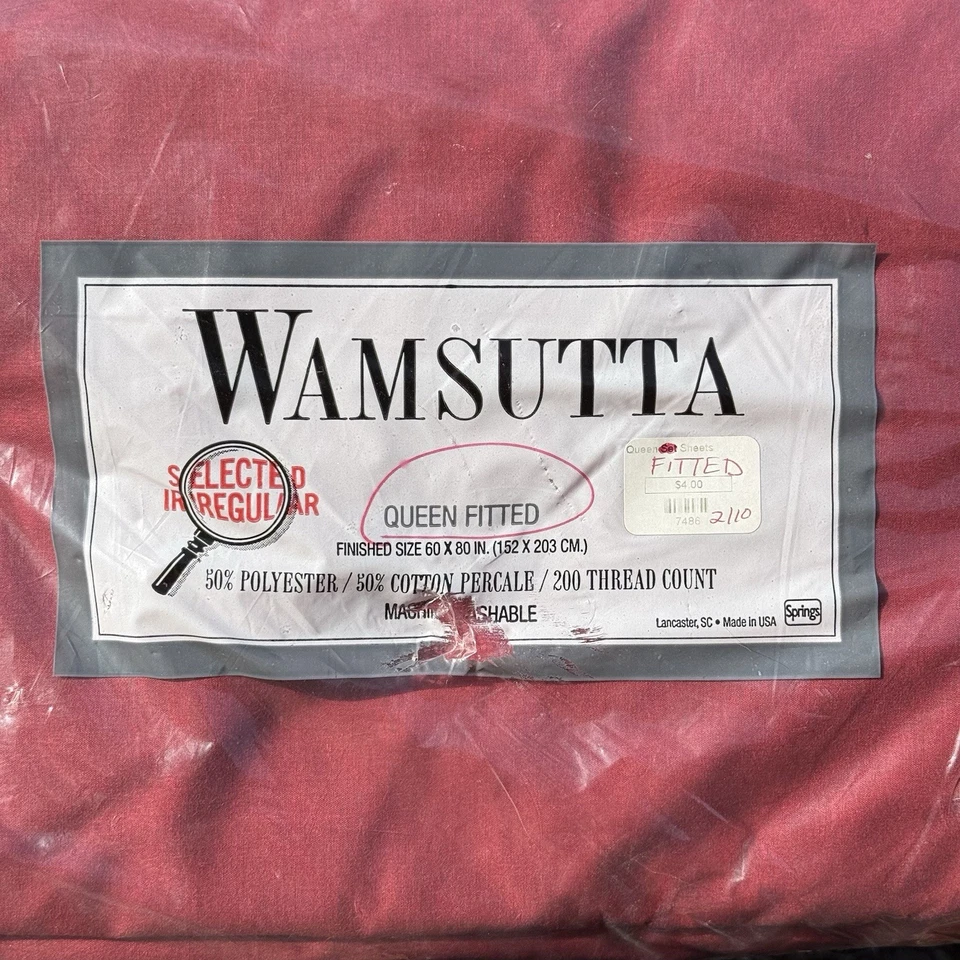 NEW Vintage Wamsutta 50/50 Queen Fitted Sheet Selected Irregular Red NIP NWT - Image 2 of 4