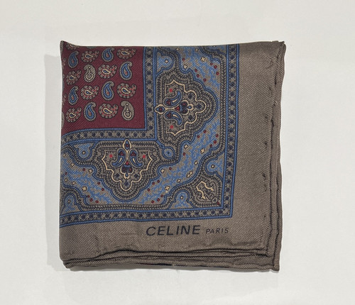 Handkerchief Men Celine Silk Vintage Red Paisley Pocket Square 15” Made In Spain - Picture 1 of 10