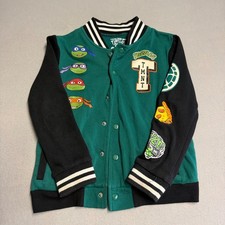 Nickelodeon TMNT Mutant Mayhem Kids Green Varsity Jacket Snap Front Small