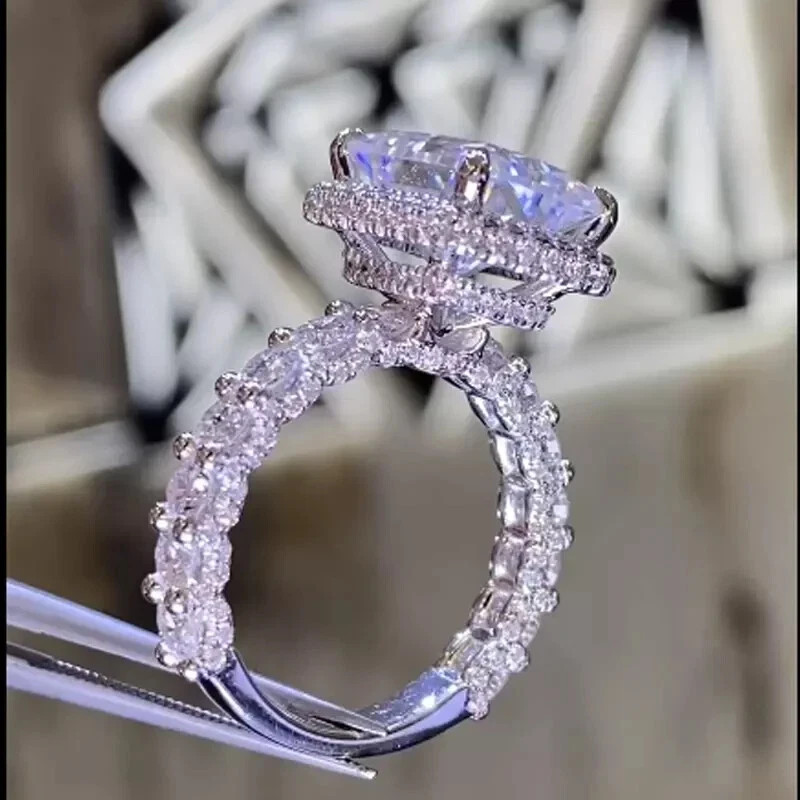 Women 4.60 CTW Radiant Cut Moissanite Halo Engagement Ring 14k White Gold Plated