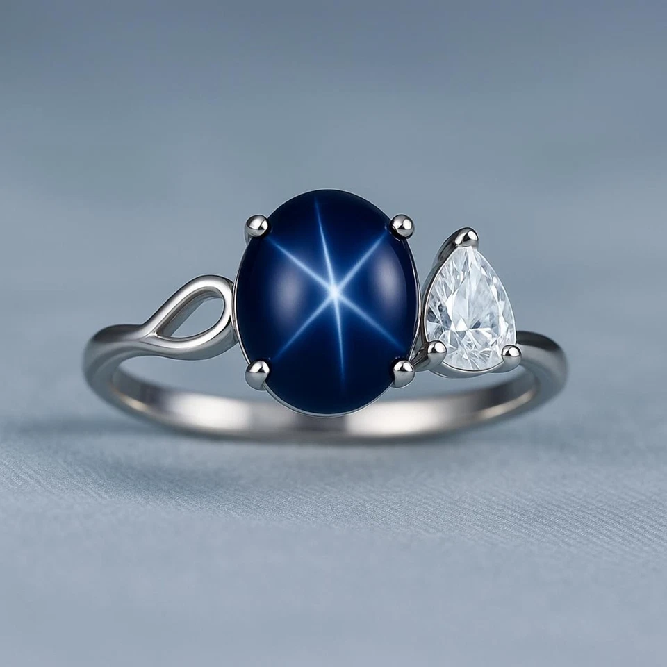 Linde Star Sapphire Engagement Ring, Cornflower Star Sapphire Gemstone Ring - Image 2 of 4