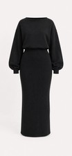 Fashion Nova Black Maxi Sweater Dress Set with Balloon Sleeves Size Small NWT