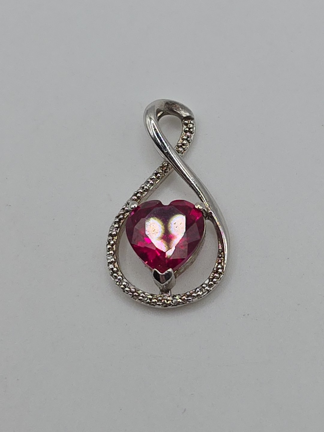 Sterling Silver 925 Heart Lab Ruby Infinity Penda… - image 1