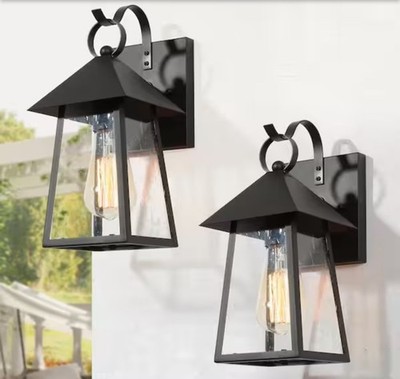 2 Pack Uolfin Black Farmhouse Outdoor Wall Lantern Sconce Porch Wall Light