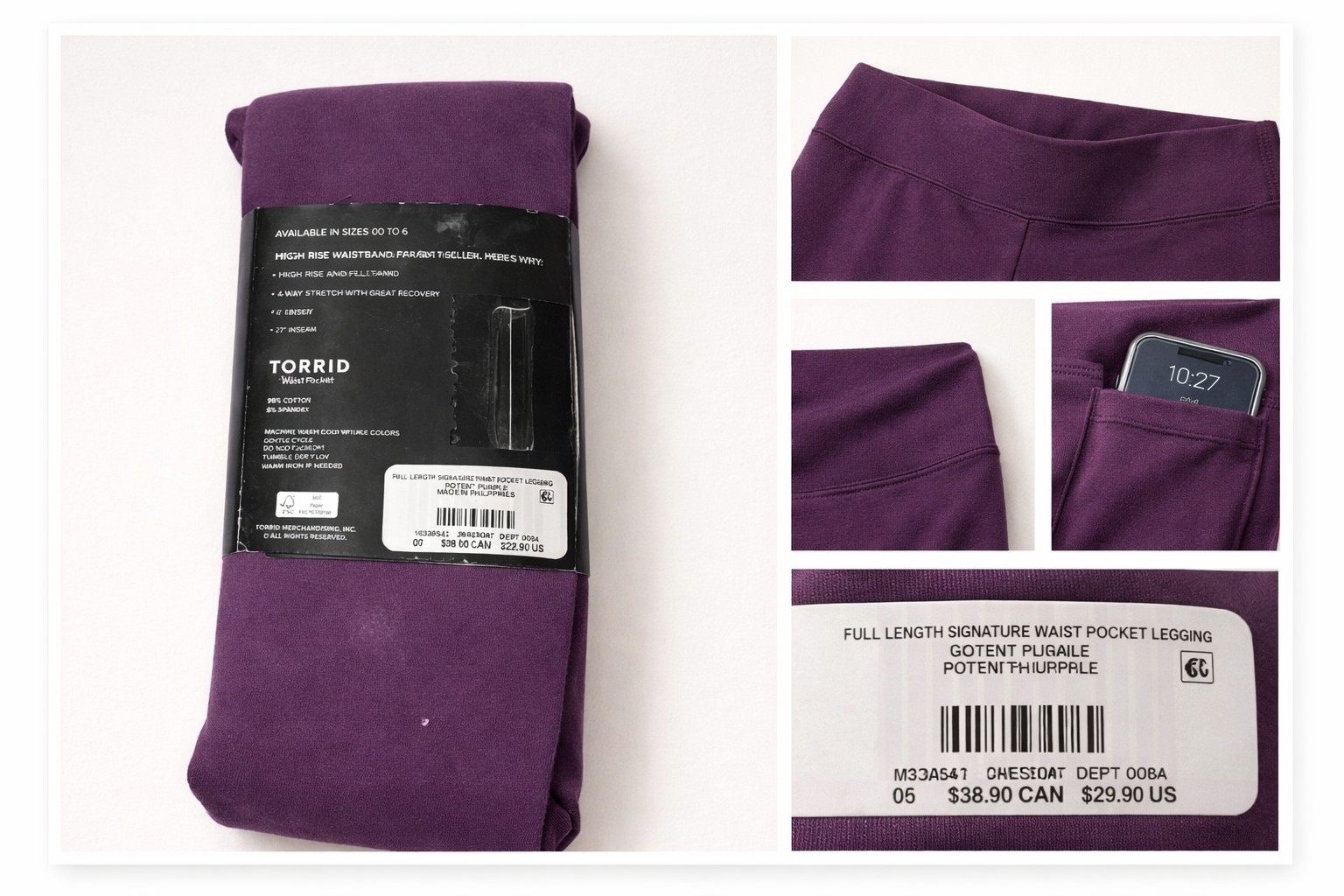 Torrid Premium Full Length Leggings Potent Purple Pockets Signature Waist Size …