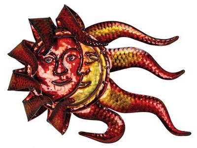 Upper Deck Sun Moon Face Wall Plaque, Red,Ornaments