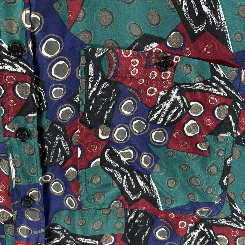 Vintage Colore Italia Silk Shirt Men XL Abstract Geometric Print 90s Button Up - Image 4 of 4
