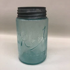 Canning Fruit Jar Root Mason Pint Blue Aqua Cloudy Hard Water Stain Rim Chip