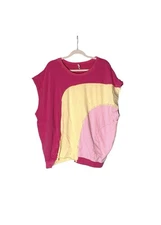 Blue Velvet Boutique Pink/Yellow Boxy Knitted Colorblock Blouse Small