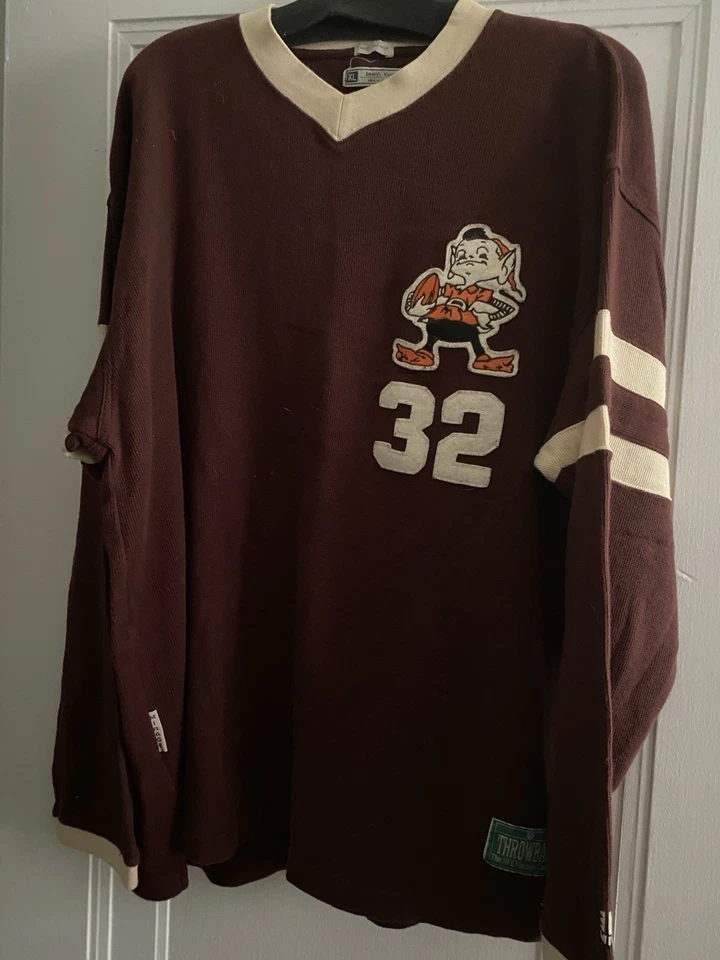 1995 Vintage NFL Throwback Jim Brown 32 Browns Suéter 100% Algodão Extra Grande Masculino - Imagem 2 de 4
