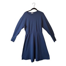 Uniqlo U Navy Fit Flare Dress Long Sleeve Stretch Knit Minimalist L Capsule