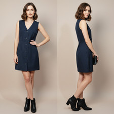Steve Madden Women's Navy Pinstripe Button Up V-neck Mini Dress Size Xsmall