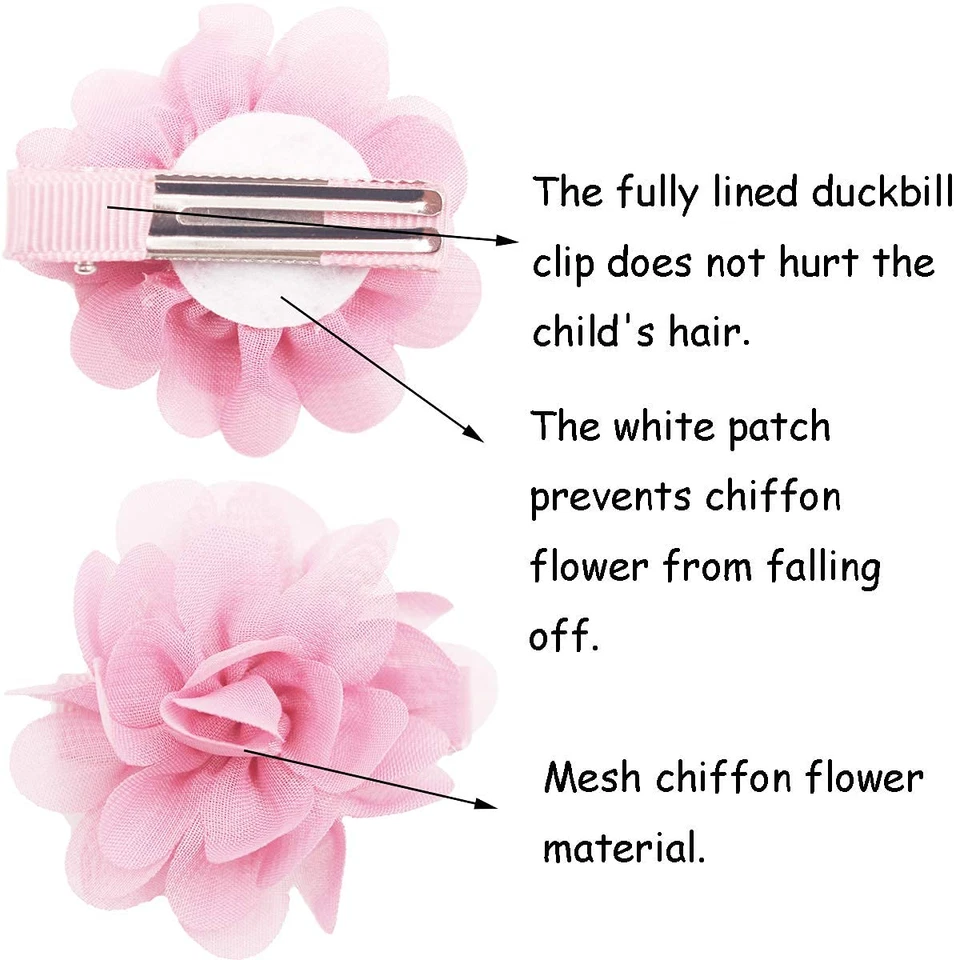Ded 40PCS 2" Chiffon Flower Hair Bows Clips Flower Tiny Hair Clips Fine Hair for - Image 3 of 4
