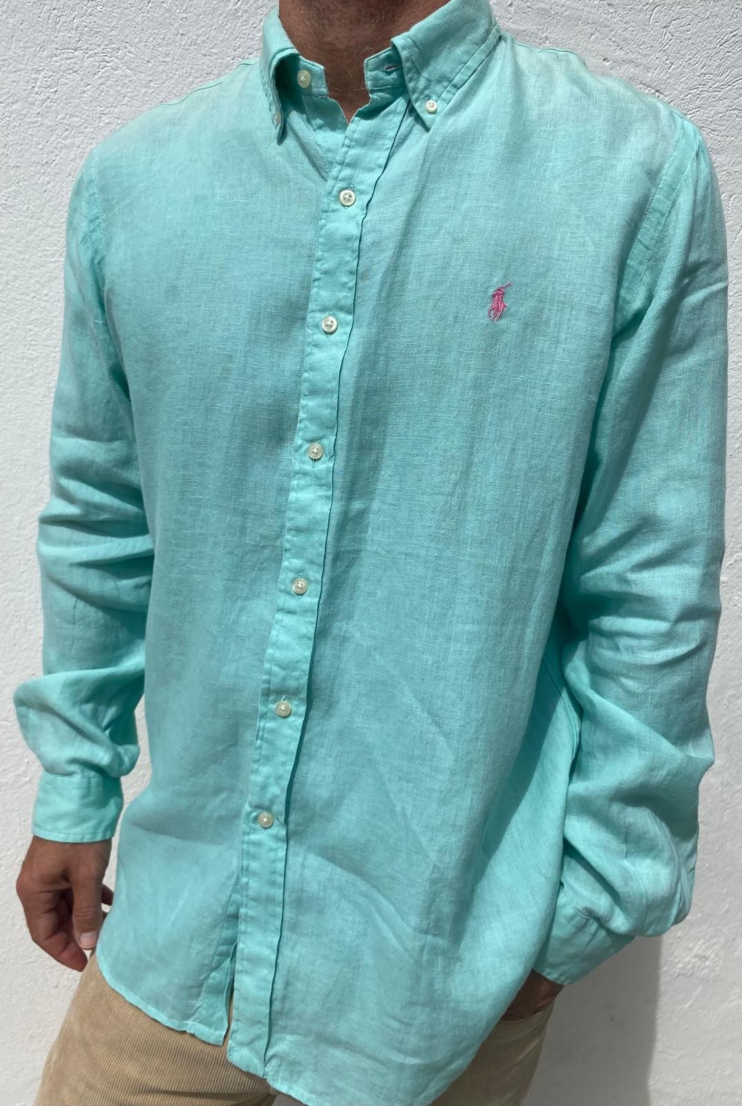 Ralph Lauren Men's Green Linen Shirt Size 42 UK Vintage RRP £150 image 3