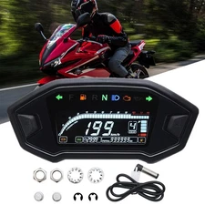 Motorcycle Speedometer Universal Tachometer LCD Digital Odometer Gauge Fuel
