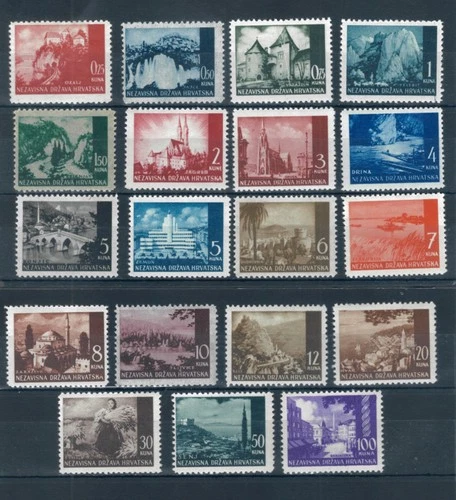Croatia 1941 Landscapes full set of stamps. MNH. Sg 32-50