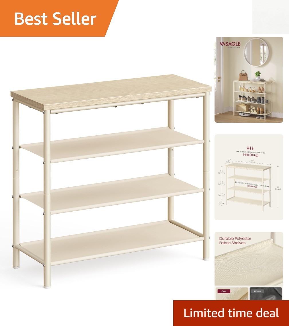 Sturdy 4-Tier Beige Shoe Organizer Holds 12 Pairs with Easy Assembly-image