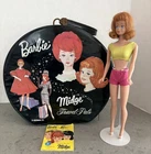 Vintage 1963 Barbie Midge Travel Pals Round  Black Doll Case Mattel With Doll