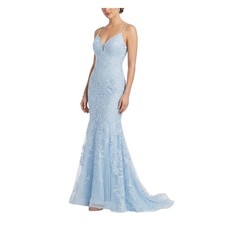 Jovani 02258 Women's Formal Dress Size 6 Blue Beaded Lace Backless Mermaid Gown