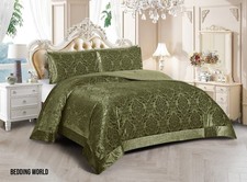 Quilted Bedspread 3 Piece Jacquard Bed Throw Double King Size Velvet Bedding Set