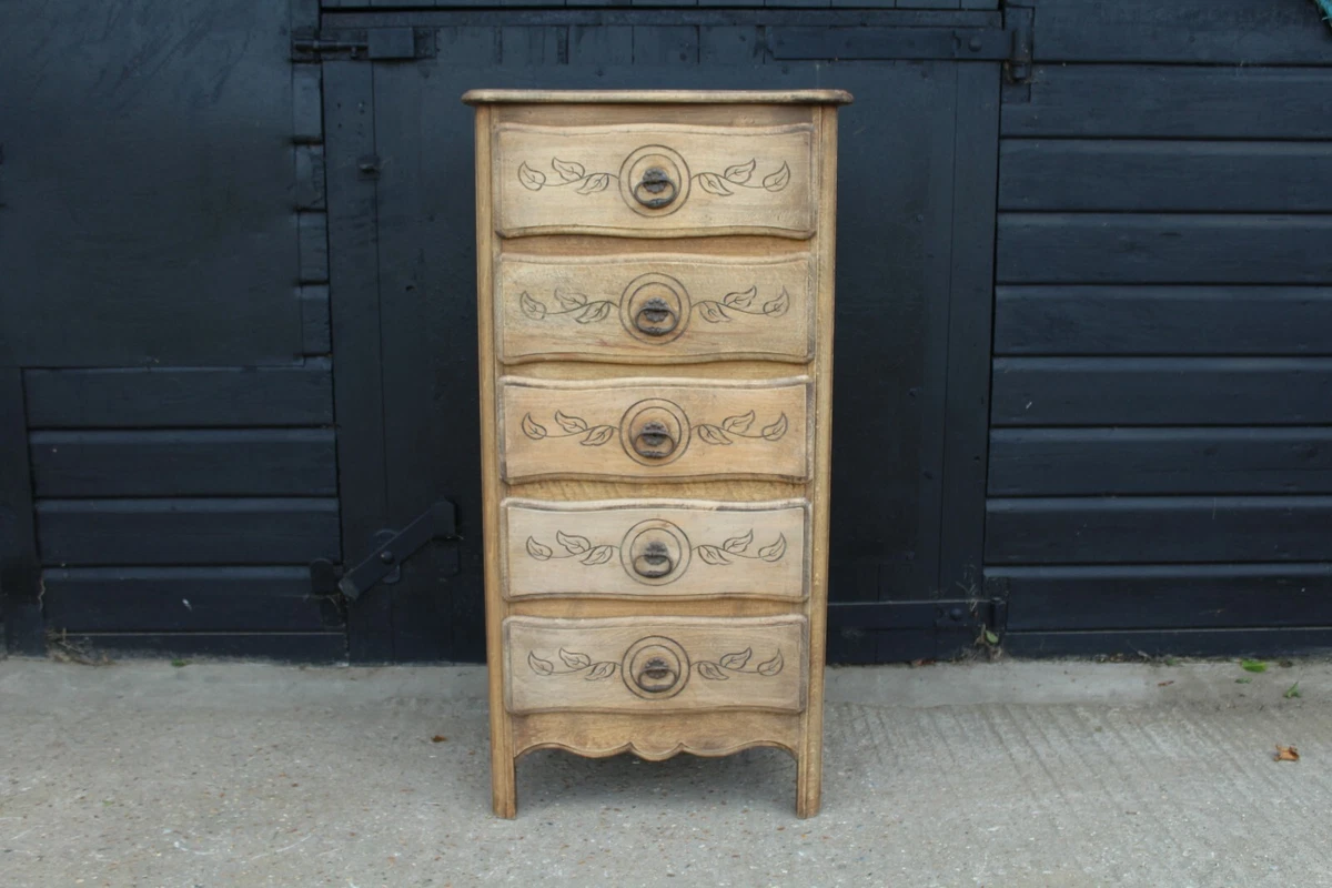 Tall French Bleached Oak Chest of Drawers rustic office