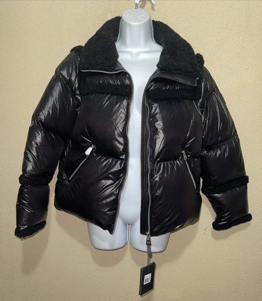 Chaqueta Mackage MIYA-R Abullonada con Ribete de Piel de Oveja Negra TALLA L NUEVA Foto 4 de 4