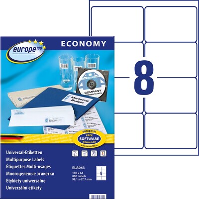 europe100 ELA043 Universaletiketten, 800 Etiketten, Format 99,1x67,7mm 100 Blatt