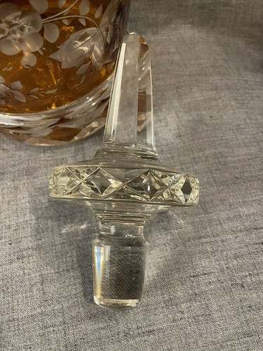 Bohemian Czech Amber Crystal Decanter 15.5” With Stopper Read Desc - Picture 4 of 10