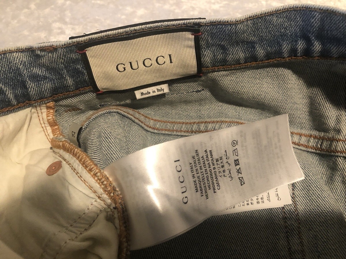 NWT Gucci Strawberry Guccify/Leopard Light Wash Skinny Jeans