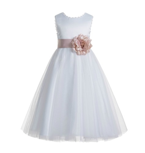 V-Back Lace Edge White Flower Girl Dress Wedding Dress Holy Communion Dresses - Picture 15 of 60