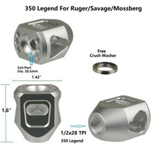 350 Legend Mini Tanker Linear Muzzle Brake 1/2x28 TPI For Ruger/Savage/Mossberg