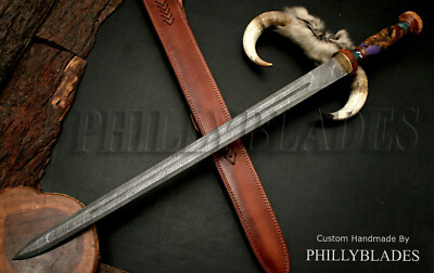 Damascus Steel Custom Handmade Medivel Sword with Hybrid Handle Dagger. FXG87