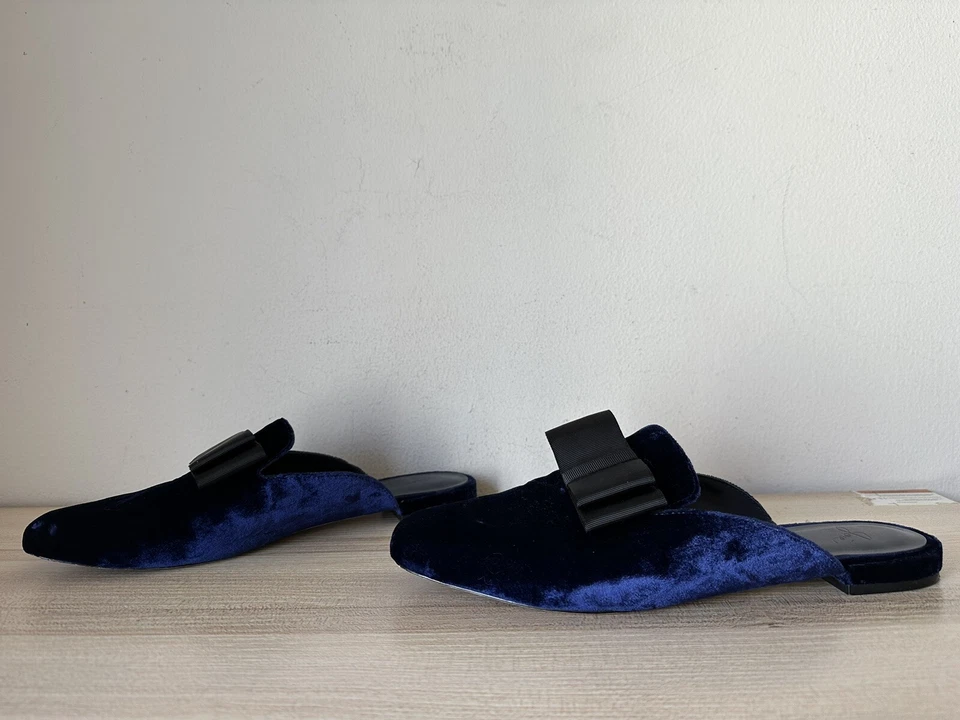JOIE Jean Women sz 39 /8.5M navy Velvet black bow slip on Loafers shoes - Image 4 of 4