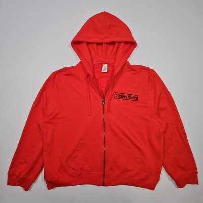 Calvin Klein Womens Hoodie Orange XL Long Sleeve Cotton Full Zip Loungewear  Top UK