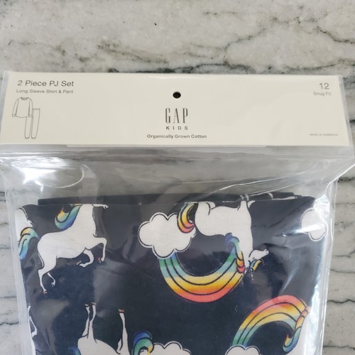 NWT - Gap Kids Navy Blue Unicorn Rainbow Organic Cotton Pajama Set Size 12 - Picture 2 of 4