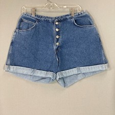 90s Gitano Womens Jean Shorts Denim Button Fly Size 14 30" -31" Waist Roll Hem